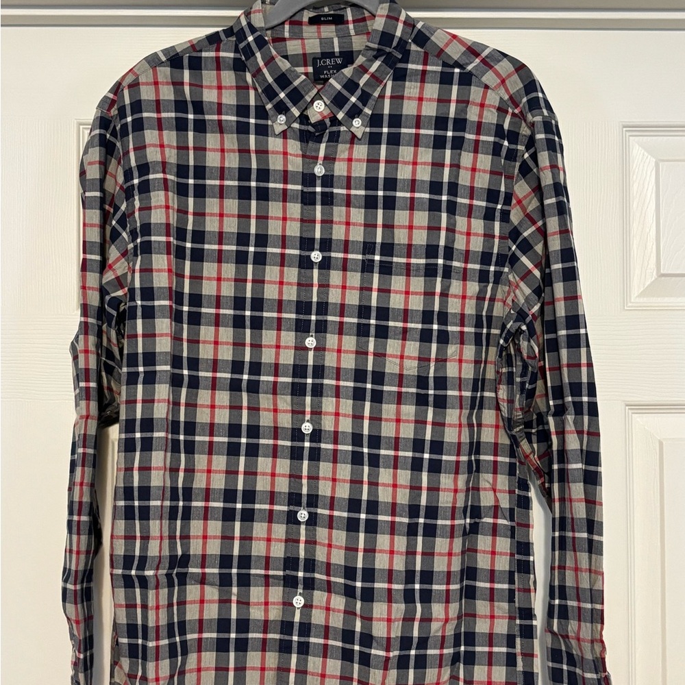 J. Crew Navy and Red Plaid Casual Shirt